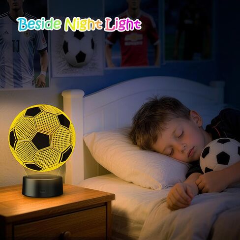 Soccer Gifts for Teens Boys Girls, Soccer Stuff 3D Illusion Lamp Night Light Boys Room Decor, 16 Colors Change 6-8-12 Year Old Boy Sports Fan Birthday Christmas Easter Gifts in Kuwait