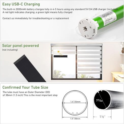 5V USB-C Tubular Motor Blinds Kit Retrofit Motorized Roller Blind with Remote Control, Rechargeable Smart Blinds for Windows in Saudi Arabia