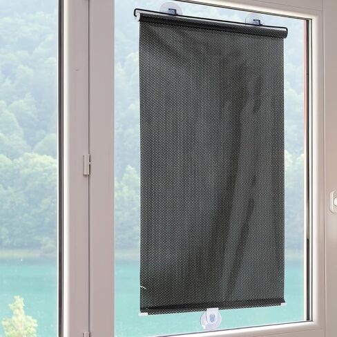 Black Blackout Roller Shades with 3 Suction Cups - 49.2x15.7in No Drilling Retractable Portable Window Blinds - Removable Temporary Blackout Shades for Home Office Bedroom Balcony in Saudi Arabia