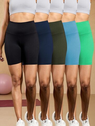 5 Pack High Waisted Biker Shorts for Women, Super Soft Tummy Control No See Through Workout Running Yoga Shorts, 6" Inseam in Kuwait