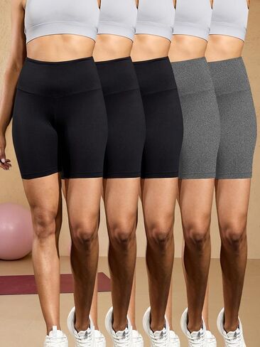 5 Pack High Waisted Biker Shorts for Women, Super Soft Tummy Control No See Through Workout Running Yoga Shorts, 6" Inseam in Kuwait