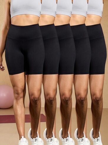 5 Pack High Waisted Biker Shorts for Women, Super Soft Tummy Control No See Through Workout Running Yoga Shorts, 6" Inseam in Kuwait