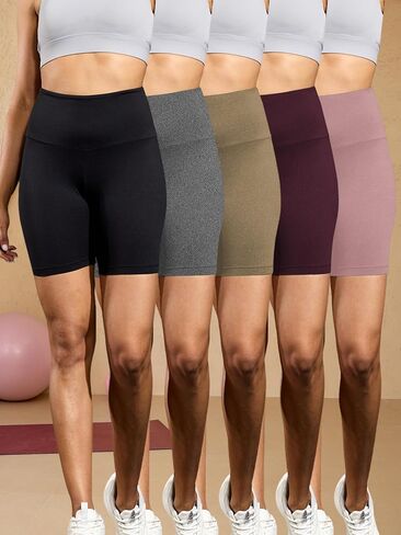 5 Pack High Waisted Biker Shorts for Women, Super Soft Tummy Control No See Through Workout Running Yoga Shorts, 6" Inseam in Kuwait