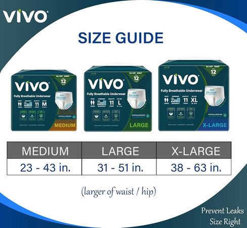 ملابس داخلية VIVO من القطن العضوي للبشرة الحساسة أثناء الليل للبالغين، للنساء والرجال، مقاس متوسط ​​11 قطعة in Saudi Arabia