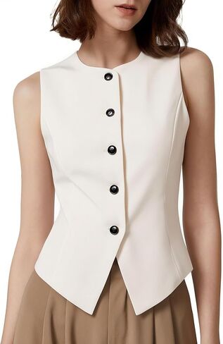Women's Vest Tops Button Up Open Front Sleeveless Blazer Waistcoat Business Casual Trendy in Saudi Arabia