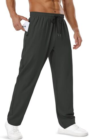 Mens Sweatpants Lightweight Quick Dry Straight Leg Hiking Pants 3 Zipper Pockets Drawstring Waist Athletic Pants in Saudi Arabia