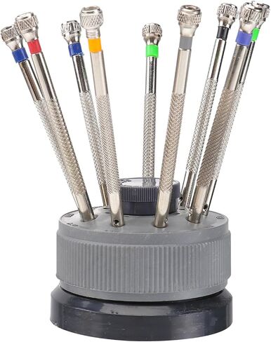ULTECHNOVO 9-Piece Precision Flat Slotted Screwdriver Set with Revolving Base for Watch Repair Eyeglass Frame and Electronics Compact 4.72 Inch Kit with Spare Blades in Saudi Arabia