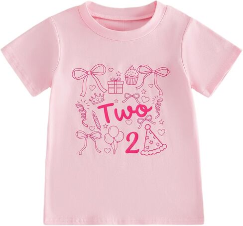 Kids Toddler Girls Birthday Coquette Bow Shirt 1st 2nd 3rd 4th 5th 6th Birthday Girl T-Shirt Short Sleeve Top in Saudi Arabia