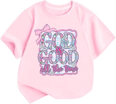 BeWithYou Christian Bow Shirts for Girls Kids Cute God is Good Shirt Religious Jesus Tshirts Kawaii Bible Verse Graphic Tees in Saudi Arabia