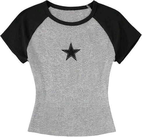 SOLY HUX Girl's Graphic Tees Short Sleeve Crewneck T Shirt Color Block Star Y2k Casual Summer Tops in Kuwait