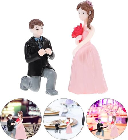 Amosfun الزفاف دمية الحلي التماثيل الصغيرة زوجين 2.20 بوصة الراتنج اقتراح تمثال خفيفة الوزن المدمجة عرض الطاولة لكعكة الزفاف القبعات العالية والديكور حزب المنزل in Kuwait