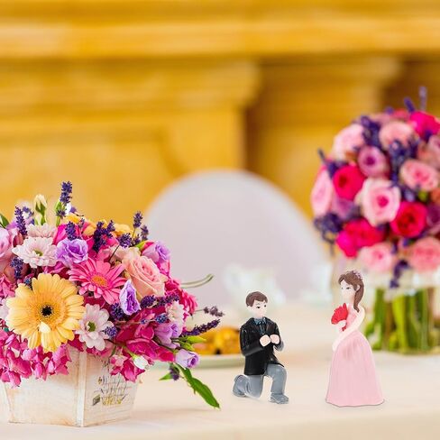 Amosfun الزفاف دمية الحلي التماثيل الصغيرة زوجين 2.20 بوصة الراتنج اقتراح تمثال خفيفة الوزن المدمجة عرض الطاولة لكعكة الزفاف القبعات العالية والديكور حزب المنزل in Kuwait
