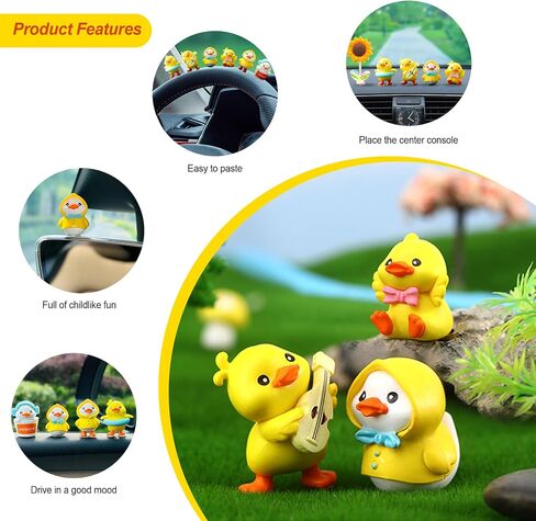 6 Pcs Yellow Ducks Car Decorations for Center Console and Dashboard，Center Console Decoration for Car ，Micro Landscape Decorative Ornaments.(6 Yellow Ducks+1 Sunflower) in Kuwait