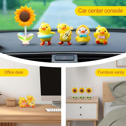 6 Pcs Yellow Ducks Car Decorations for Center Console and Dashboard，Center Console Decoration for Car ，Micro Landscape Decorative Ornaments.(6 Yellow Ducks+1 Sunflower) in Kuwait