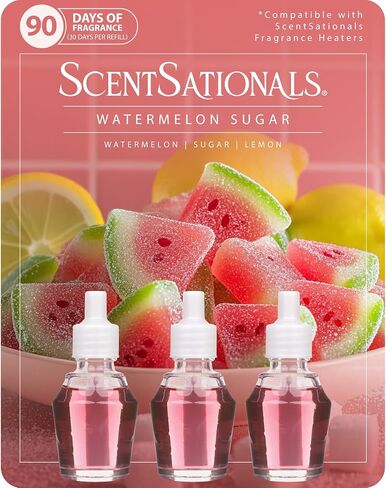 عبوة من 3 عبوات من معطر الهواء برائحة البطيخ والسكر من سينت سايشنالز - تعمل مع مقابس الحائط سينتساينالز، عطر منزلي طويل الأمد، 0.8 أونصة سائلة لكل منها، قد تختلف التعبئة in Kuwait