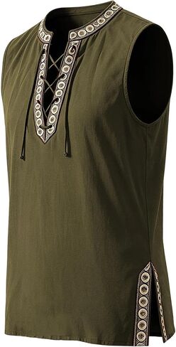 Mens Medieval Viking Pirate Shirts Renaissance Sleeveless Lace-up Shirts Steampunk LARP Costume in Saudi Arabia