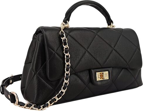 M-ioi-M Quilted Leather Crossbody Bag for Women, Top Handle Flap Purse with Detachable Gold Chain Strap, Shoulder Handbag in Saudi Arabia
