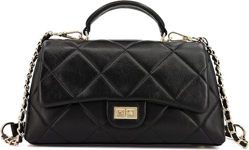 M-ioi-M Quilted Leather Crossbody Bag for Women, Top Handle Flap Purse with Detachable Gold Chain Strap, Shoulder Handbag in Saudi Arabia