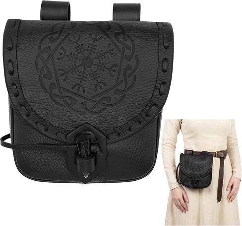 Mythrojan Leather Belt Pouch Medieval Original Leather Bag Costume Accessories Pouch Viking Belt Coin Bag (Leather Pouch, Leather Black) in Kuwait