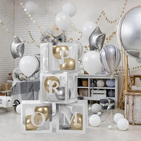 4 Pcs Prom Boxes with Letters 11.8 x 11.8 x 11.8 Inch Clear Prom Balloon Boxes Sliver for Prom Decorations 2026 in Saudi Arabia