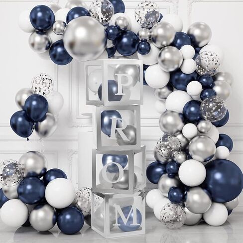 4 Pcs Prom Boxes with Letters 11.8 x 11.8 x 11.8 Inch Clear Prom Balloon Boxes Sliver for Prom Decorations 2026 in Saudi Arabia