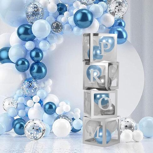 4 Pcs Prom Boxes with Letters 11.8 x 11.8 x 11.8 Inch Clear Prom Balloon Boxes Sliver for Prom Decorations 2026 in Saudi Arabia