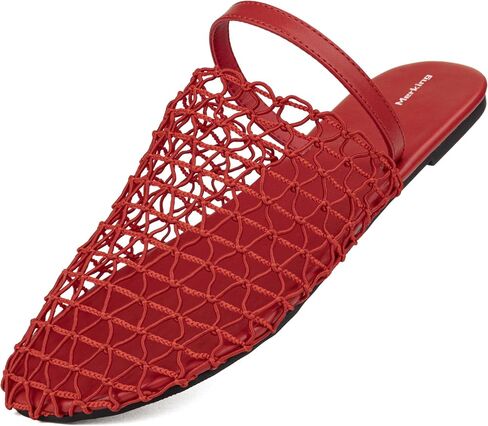 Merking Women's Fishnet Mesh Flat Sandals Hollow Out Slip On Slippers Casual Slide Shoes for Summer Vacation Beach Outdoor in Saudi Arabia