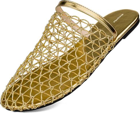 Merking Women's Fishnet Mesh Flat Sandals Hollow Out Slip On Slippers Casual Slide Shoes for Summer Vacation Beach Outdoor in Kuwait