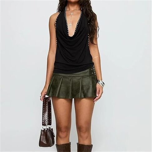 .Women Studded Halter Cowl Neck Sleeveless Y2k Punk Shirt Backless Drape Top Rave Cami Tank Going Out Club Vest in Kuwait