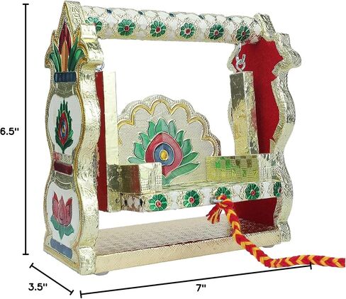 Decorative Laddu Gopal Jhula Wooden Handcrafted Velvet with Golden Work for Bal Gopal Idol/Krishna Jhoola/Gopal for Home Temple Janmashtami Traditional Decor(Height Size:-8 Inches)(Multicolour) in Saudi Arabia