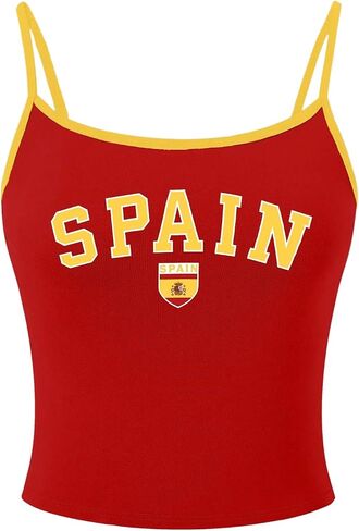 SweatyRocks Women's Y2k Spain Letter Graphic Crop Tops Summer Slim Fitted Camisole Tank Top in Saudi Arabia