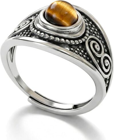 Natural Stone Ring, Amethyst, Tigers Eye & Obsidian Ring, Vintage Chunky Viking Jewelry for Women & Men in Saudi Arabia