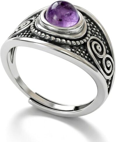 Natural Stone Ring, Amethyst, Tigers Eye & Obsidian Ring, Vintage Chunky Viking Jewelry for Women & Men in Saudi Arabia