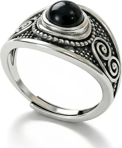 Natural Stone Ring, Amethyst, Tigers Eye & Obsidian Ring, Vintage Chunky Viking Jewelry for Women & Men in Saudi Arabia