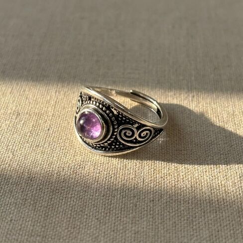 Natural Stone Ring, Amethyst, Tigers Eye & Obsidian Ring, Vintage Chunky Viking Jewelry for Women & Men in Saudi Arabia