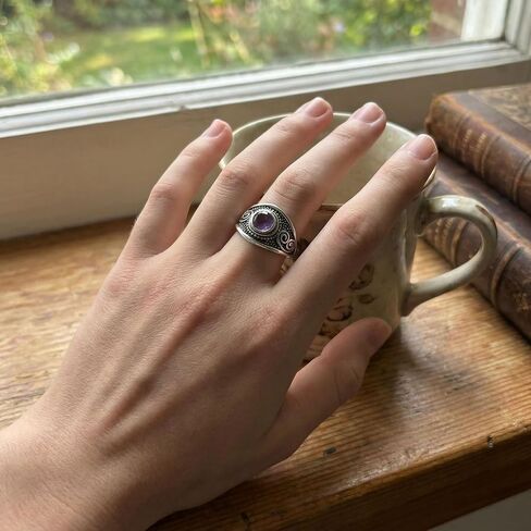 Natural Stone Ring, Amethyst, Tigers Eye & Obsidian Ring, Vintage Chunky Viking Jewelry for Women & Men in Saudi Arabia
