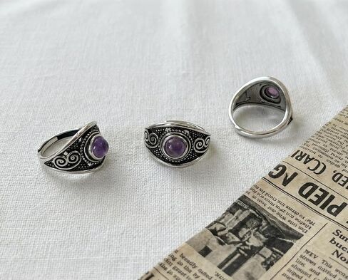 Natural Stone Ring, Amethyst, Tigers Eye & Obsidian Ring, Vintage Chunky Viking Jewelry for Women & Men in Saudi Arabia