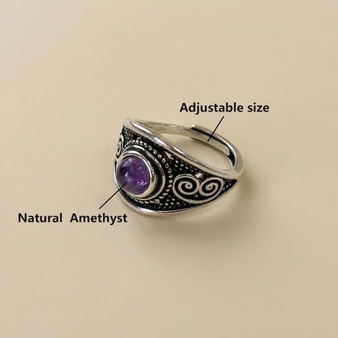 Natural Stone Ring, Amethyst, Tigers Eye & Obsidian Ring, Vintage Chunky Viking Jewelry for Women & Men in Saudi Arabia