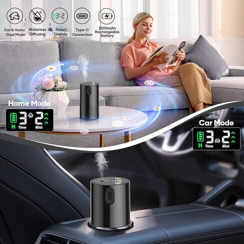 Waterless Diffuser for Essential Oil, Aromatherapy Diffusers for Home Nebulizer Air Freshener Diffuser Mini Scent Machine Battery Operated 4 Mist Level 1/2/3/4/6H Timers Auto-off for Car Bedroom Hotel in Saudi Arabia