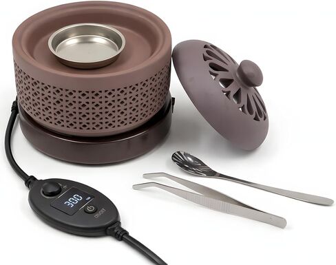 Ceramic Electric Incense Burner with Temperature Control, Timer & Night Light – Bakhoor & Resin Warmer (Brown) in Saudi Arabia