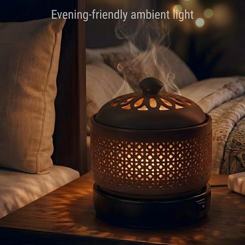 Ceramic Electric Incense Burner with Temperature Control, Timer & Night Light – Bakhoor & Resin Warmer (Brown) in Saudi Arabia