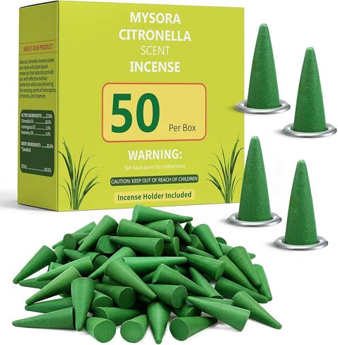 150 Pcs Mosquito Repellent Incense Cones with 6 Metal Dishes, Natural Citronella Incense Cone for Outdoor & Indoor, Suitable for Camping, Hiking, Patio, Poolside, Living Room in Saudi Arabia