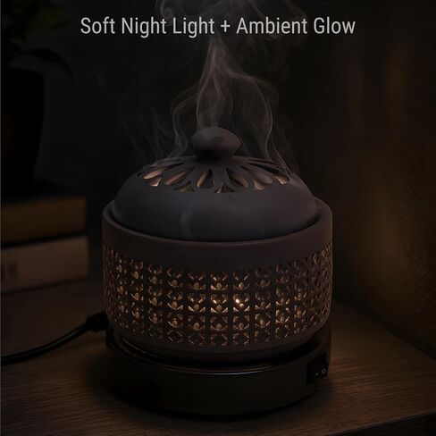 Ceramic Electric Incense Burner with Temperature Control, Timer & Night Light – Bakhoor & Resin Warmer (Brown) in Saudi Arabia