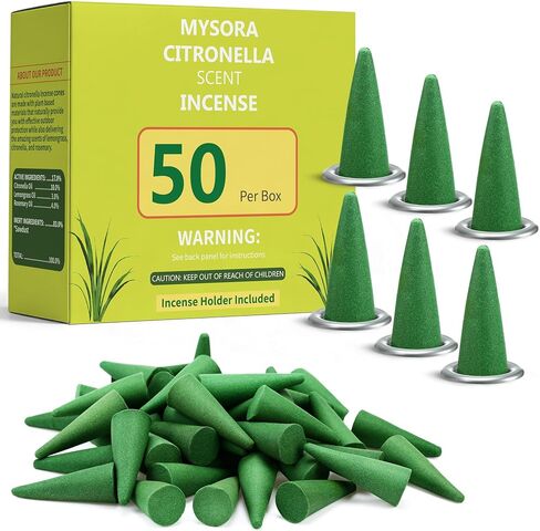 150 Pcs Mosquito Repellent Incense Cones with 6 Metal Dishes, Natural Citronella Incense Cone for Outdoor & Indoor, Suitable for Camping, Hiking, Patio, Poolside, Living Room in Saudi Arabia
