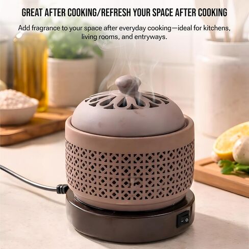 Ceramic Electric Incense Burner with Temperature Control, Timer & Night Light – Bakhoor & Resin Warmer (Brown) in Saudi Arabia