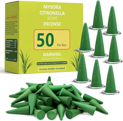 150 Pcs Mosquito Repellent Incense Cones with 6 Metal Dishes, Natural Citronella Incense Cone for Outdoor & Indoor, Suitable for Camping, Hiking, Patio, Poolside, Living Room in Saudi Arabia