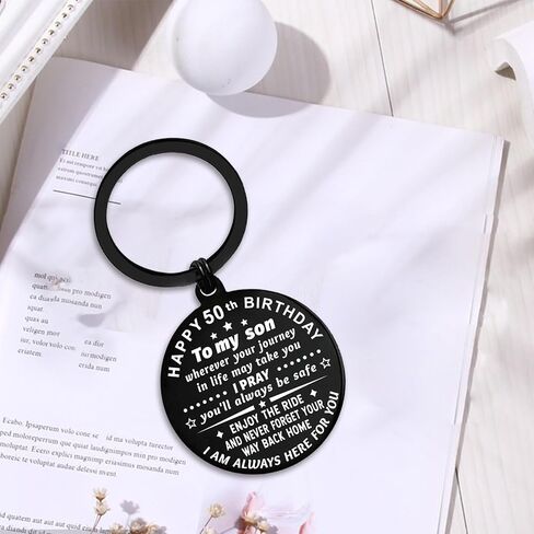 ENGZHI Son 50th Birthday Gifts for Men, 50 Year Old Son Birthday Decorations Gift for Him, 50th Birthday Keychain in Kuwait