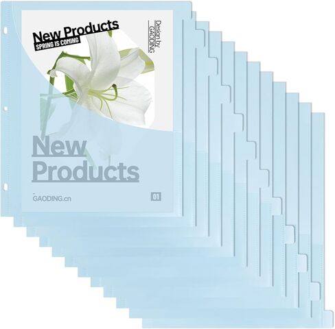 A4 Binder Dividers with Pockets - Plastic 12-Tab Binder Dividers with Pocket - Pocket Dividers for 3-Ring Binders - 12-Tab Divider for Folder Organizer (Blue - 1 Set) in Kuwait