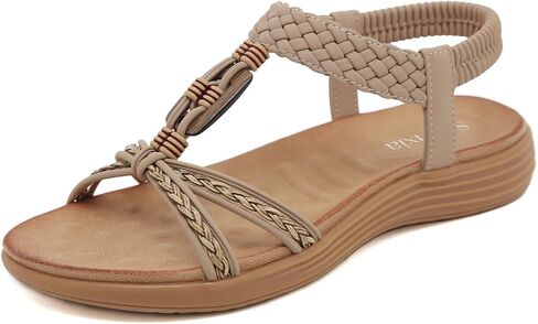 Women's Arch Support Bohemian Flat Sandals – Braided Elastic Back Strap, Comfort Summer Shoes 2026 for Walking, Beach & Travel in Kuwait