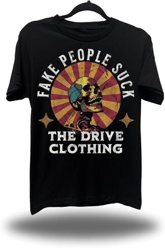 The Drive Clothing "Fake People Suck - Black Graphic Tee Men & Women | Mens Graphic T-Shirt | Premium Cotton Streetwear Shirt | Unisex Casual Tee | Bold Statement Design, S in Saudi Arabia
